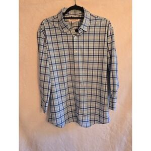 Mizzen+Main‎ Performance Mens L  Blue Plaid Long Sleeve Button Down No Wrinkles